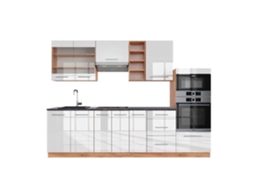 Cozinha Fame-Line, 280 cm, PT Antracite, Branco brilhante/Carvalho dourado VICCO