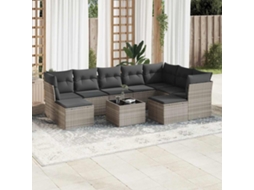 Vidaxl 10 Pcs Conj. Sofás Jardim Com Almofadões Vime Pe Cinzento-claro