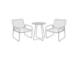 Conjunto de Móveis de Jardim 3 peças: 2 cadeiras com tecido respirável, mesa redonda 60 cm, cinza claro MEGA ECHO TRADE SHOP