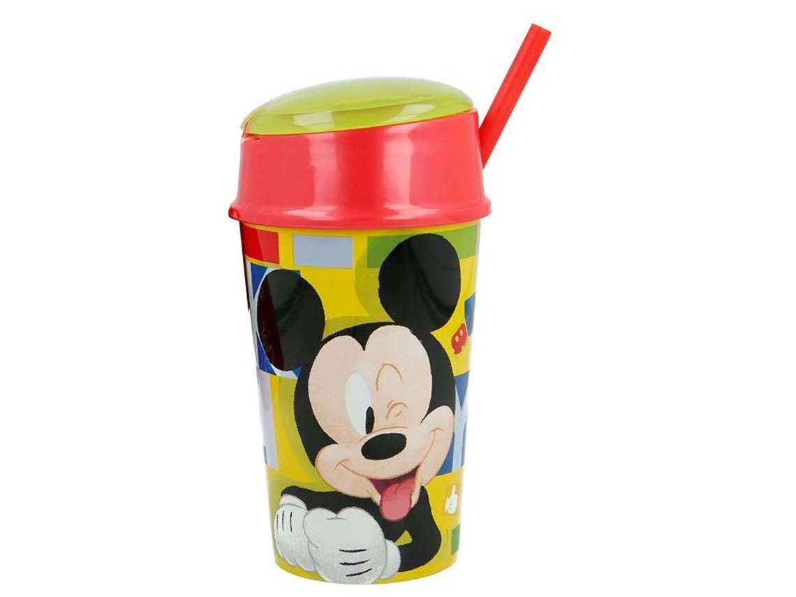 Copo Infantil Para Lanche Com Compartimento E Canudo 400ml Decoração De Desenho Animado