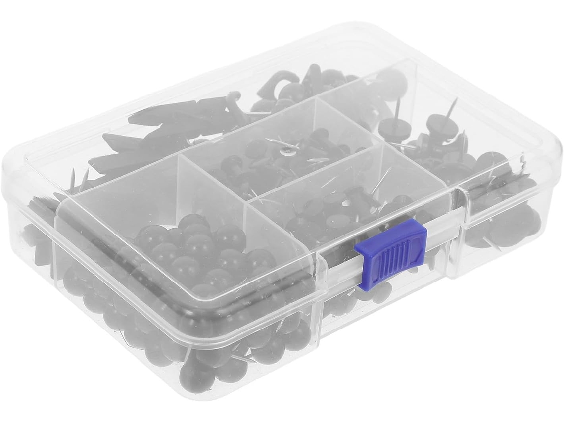 Conjunto de 200 alfinetes Veemoon para mapas e mensagens, com armazenamento prático em ABS e aço inoxidável.