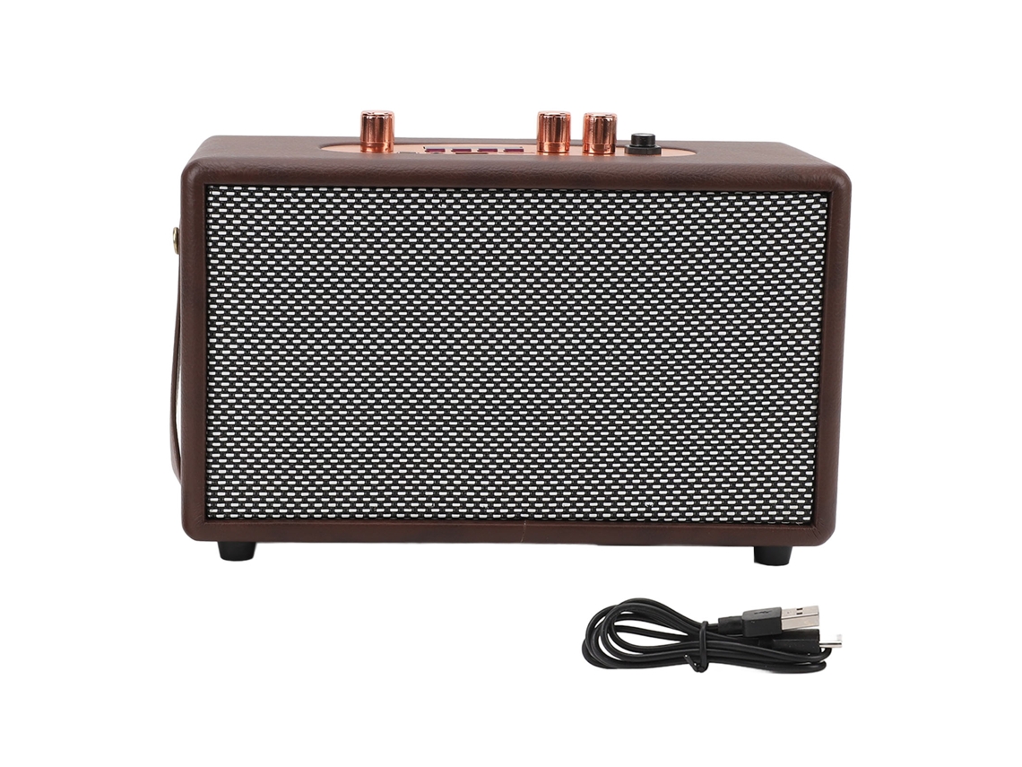 Caixa de Som Bluetooth Vintage EOOCOO subwoofer 10W*2 Couro Reprodução Sem Fio