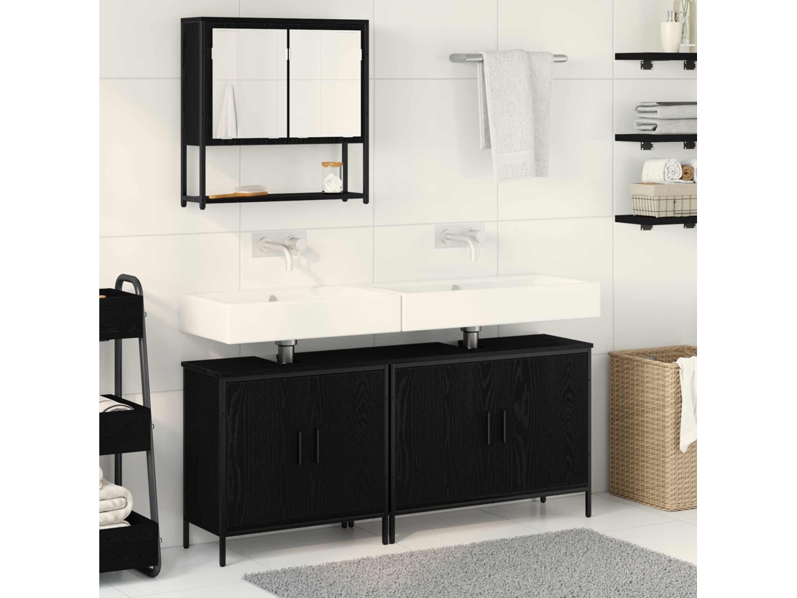 Vidaxl Conjunto De Móveis Para Banheiro 3 Unid. Preto 80 X 30 X 60 Cm
