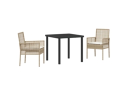 Conjunto de Jantar para Jardim com Almofada 3 Pcs Bege Vime Pe MAISON EXCLUSIVE