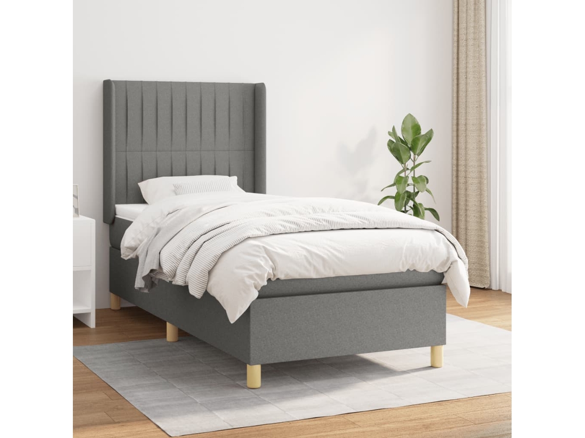 Vidaxl Cama Com Molas/colchão 90x190 Cm Tecido Cinza-escuro