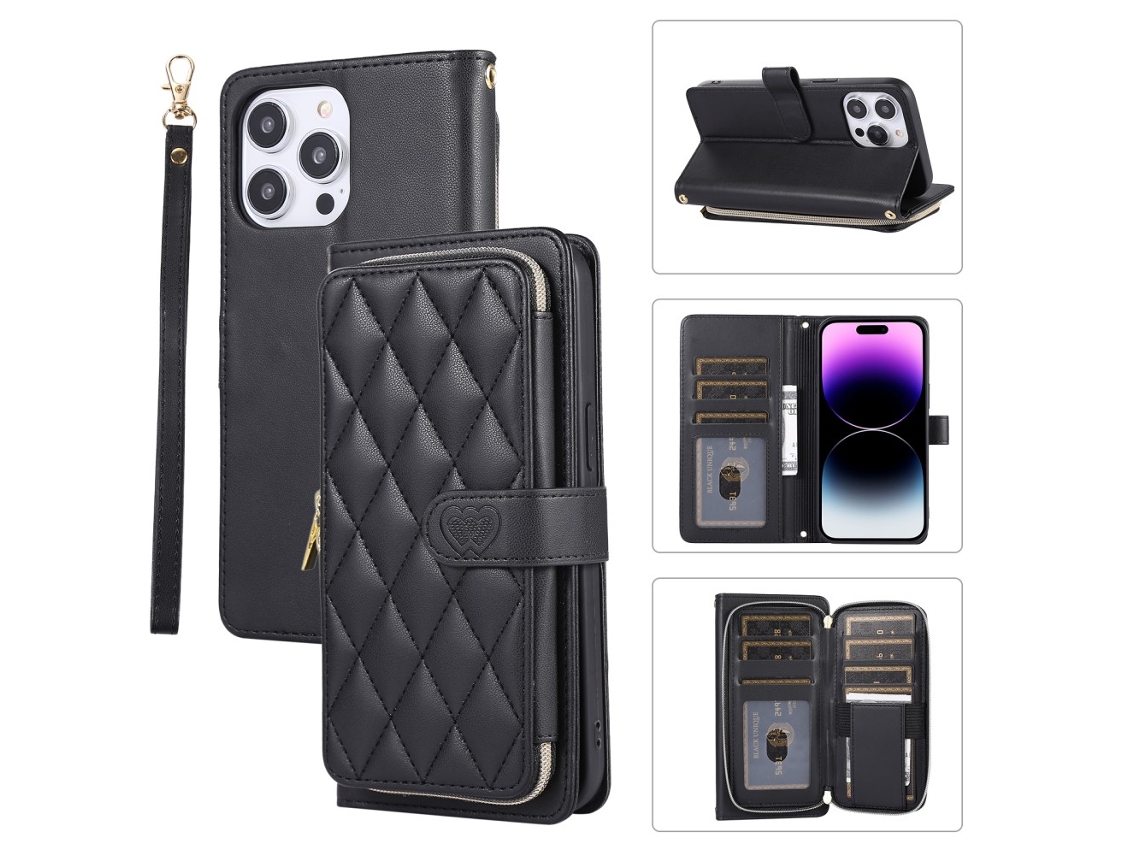 Capa Pega Para Iphone 14 Pro Max Pele Sintética Preto