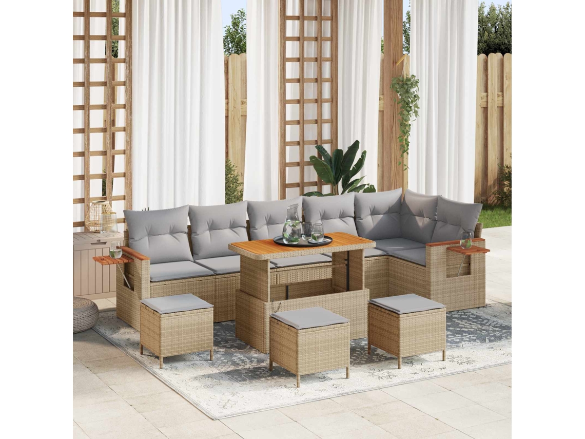 Vidaxl Conjunto De Sofá De Jardim 10 Pcs Bege Vime Pe