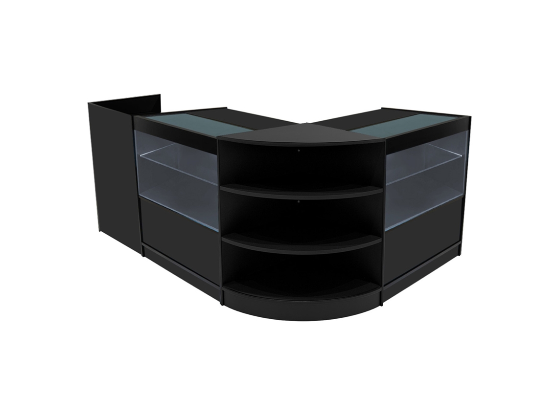 Conjunto De Balces Comerciais Eclipse | Preto | Lm60 2xc900 Tb60 | Mdf E Vidro Temperado | Prateleiras E Portas Monstershop