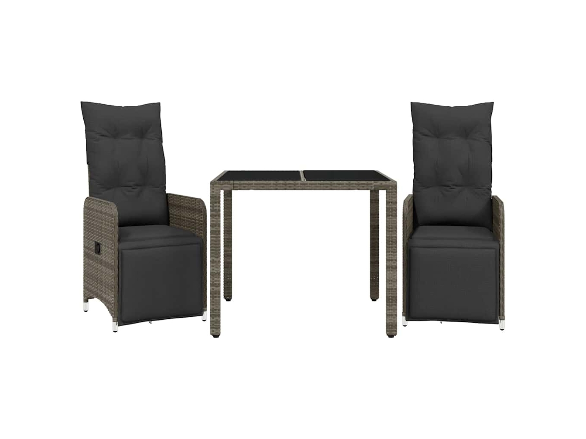 Conjunto de 3 Bistrôs de Jardim com Almofadões Vime Pe Cinza MAISON EXCLUSIVE