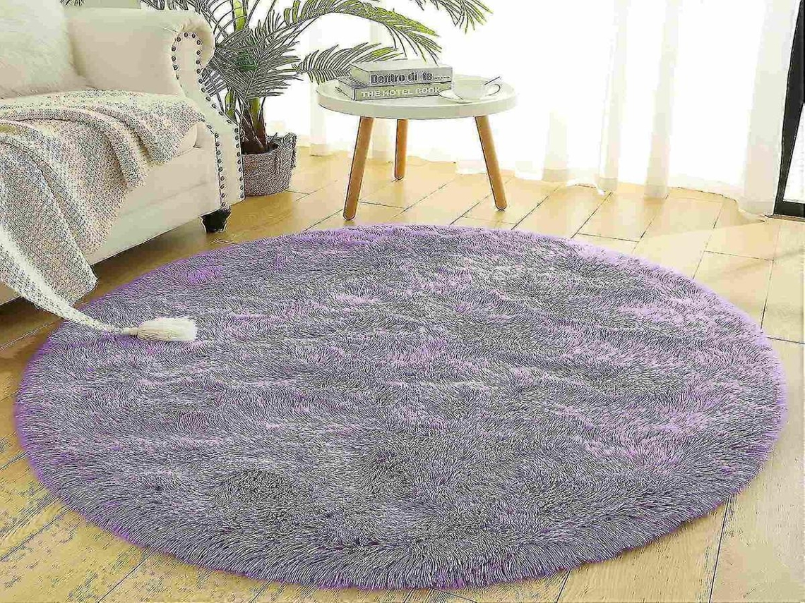 Lurelia Tapete Exterior Redondo Poliéster Antiderrapante Macio Fofo Branco 120x120 Cm R807
