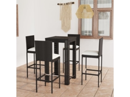 Vidaxl 5 Pcs Conjunto De Bar P/ Exterior C/ Almofadões Vime Pe Preto