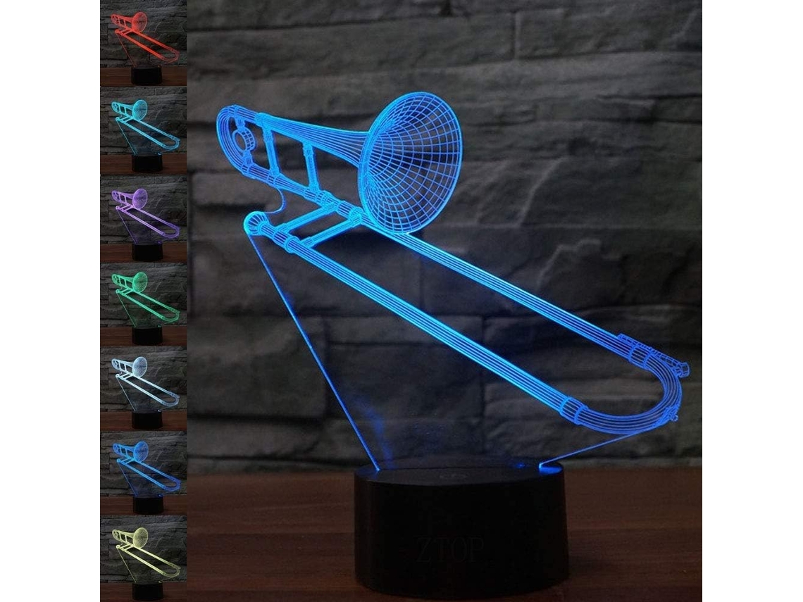 Luminária Led Em Formato De Trombone 3d Com Ilusão De Ótica Abstrata., Para Uso Doméstico Ou Profissional Conforme A Aplicação