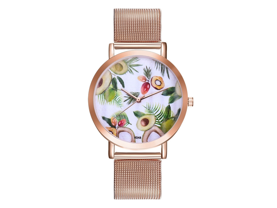 Relógio de quartzo casual unissex com pulseira de liga metálica e mostrador clássico em ouro rosa.