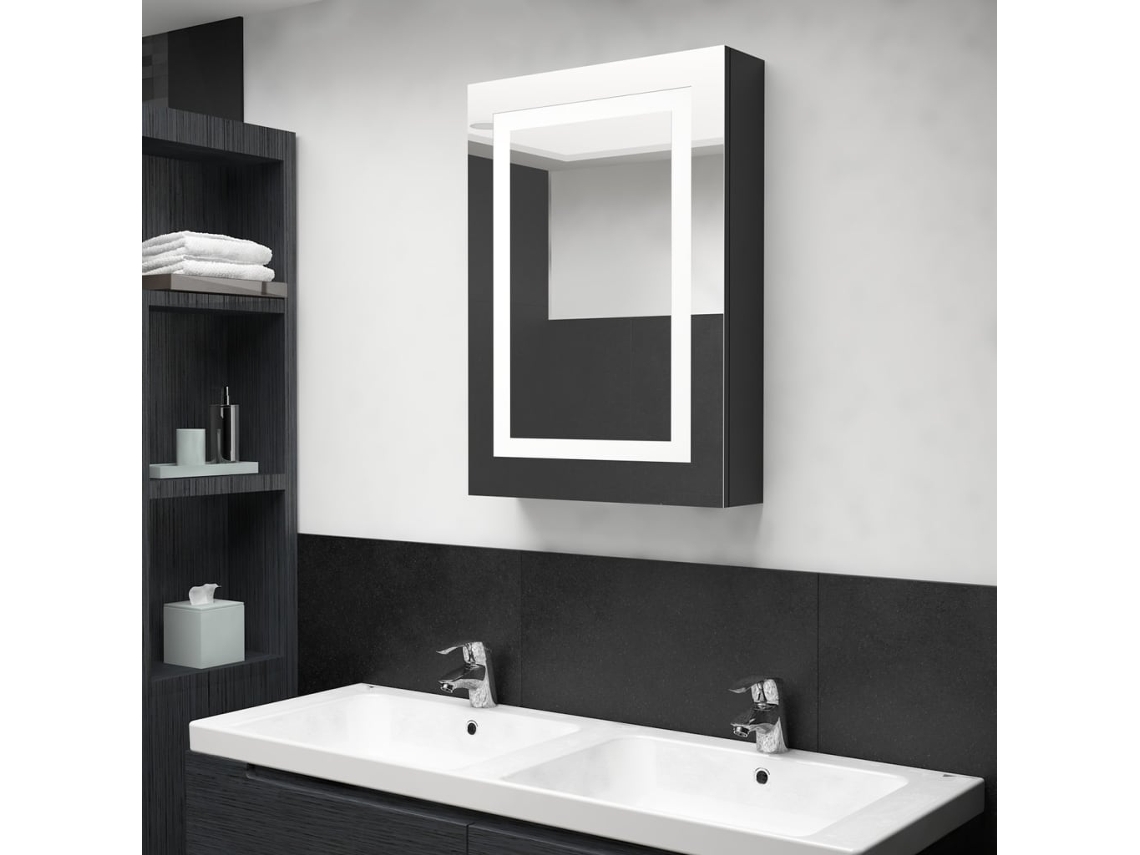 Vidaxl Armário Espelhado Casa De Banho Led 50x13x70cm Preto Brilhante