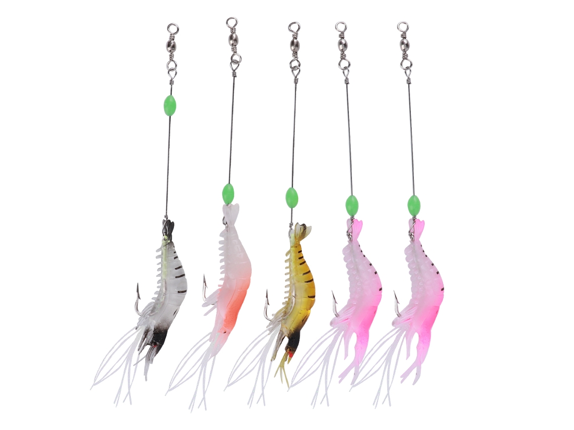 Isca de Camarão Artificial Luminosa com Gancho 5pcs