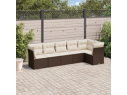 Vidaxl 6 Pcs Conjunto De Sofás Jardim C/ Almofadões Vime Pe Castanho