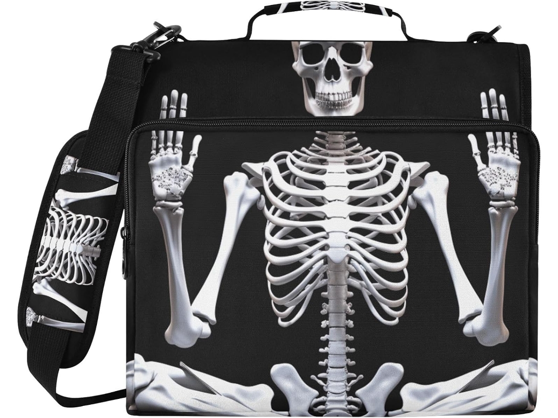 Organizador De Bolsa Com Design Caveira Sentada, Pasta De 3-argolas Com Compartimento Laptop E Tecido Resistente À