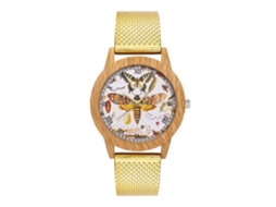 Relógio de quartzo unissex com pulseira de malha, mostrador redondo, pulseira moderna (dourado)