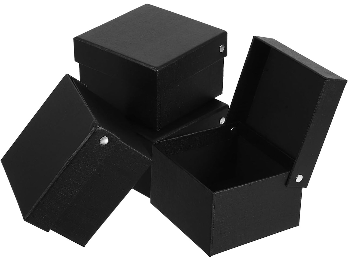 Conjunto De 4 Caixas De Embalagem Pretas Com Aba, Em Cartão Resistente, Para Gravatas E Lenços.