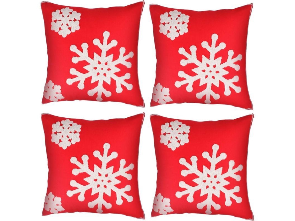 4 Peças Capa de Travesseiro de Natal Bordado Neve Algodão Canvas Decorativo 45x45cm | S/MARCA