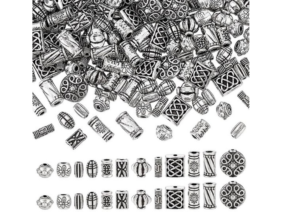 Colar Espaçador 180 Unidades - Prata Antigo - Colar Furo Grande - Fazer Joias - Pulseira Diy/cadeira - Look Vintage
