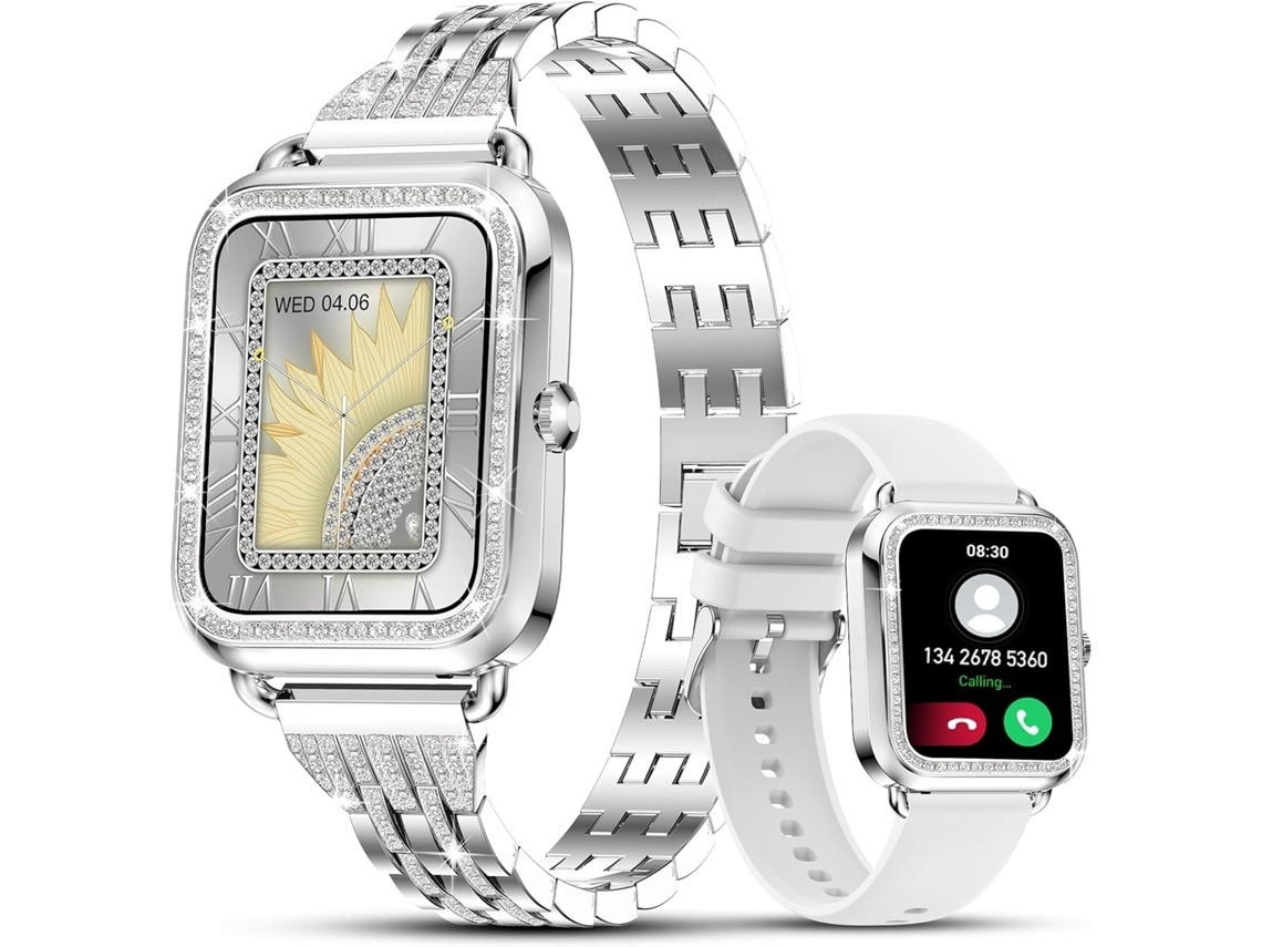 Smartwatch Feminino , 1,6 Polegadas, Bluetooth, Chamada, Discagem, Monitoramento De Saúde (pulseira Dourada + Pulseira Cinza)