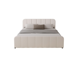 Tampa Cama Com Caixa De Arrumação 140x190cm Em Veludo Bege