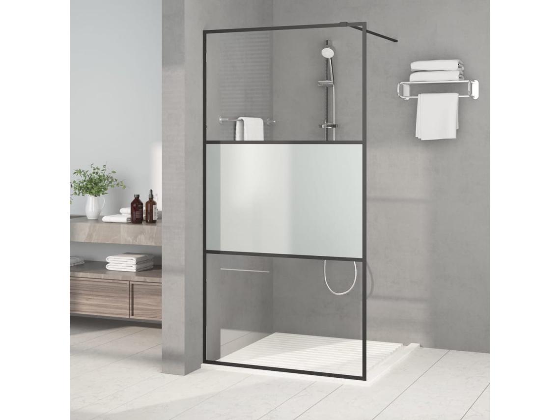 Vidaxl Divisória De Chuveiro 100x195 Cm Vidro Semiopaco Esg Preto