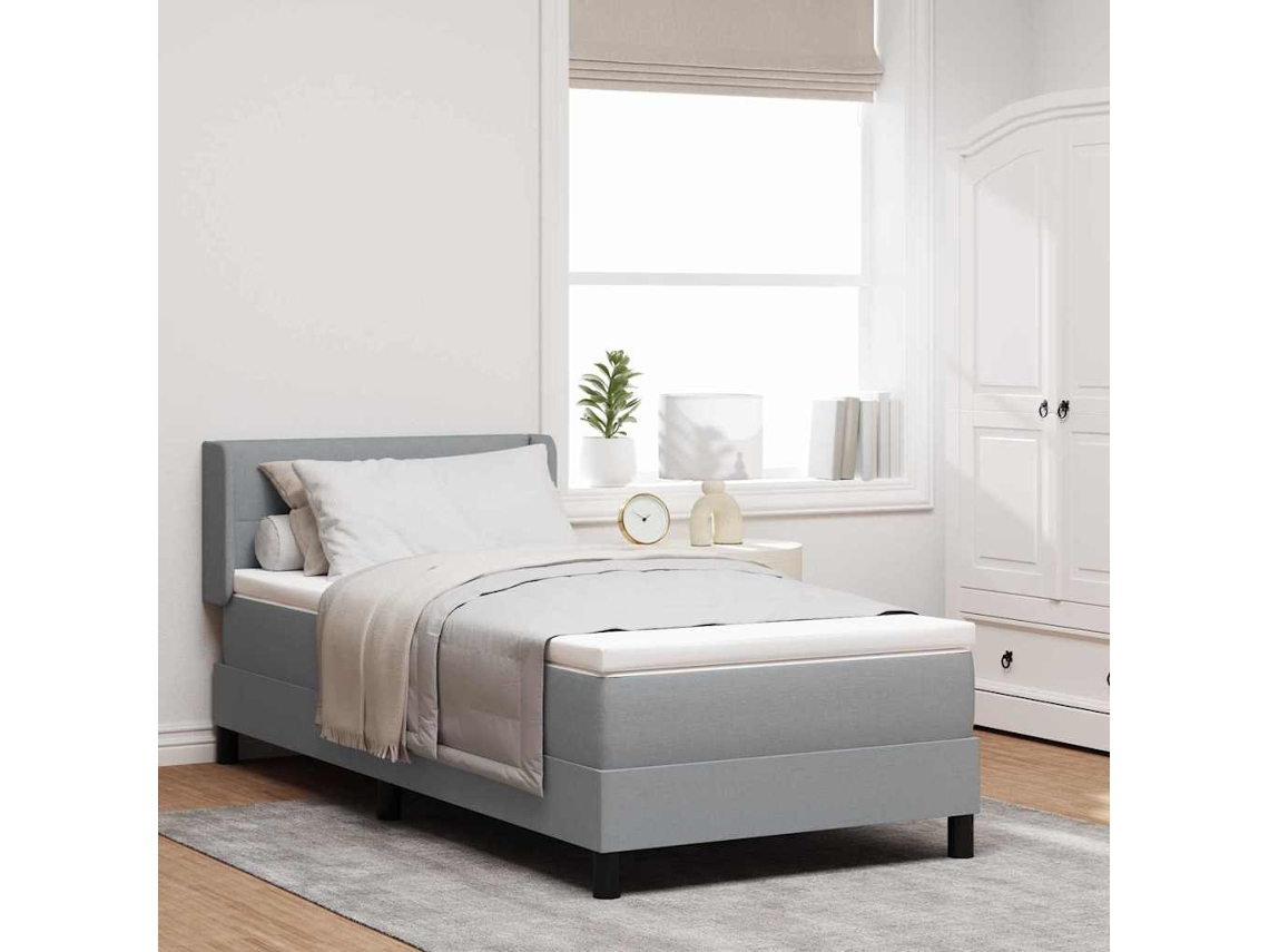 Vidaxl Cama Box Com Cabeceira Manual Cinzento-claro 190 X 90 Cm Tecido