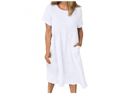 2026 vestido de Verão de Lino para Mulher, Vestido Largo Boho com Bolsos, Ideal para Praia e Ocasiões Casuais 2xl Blanco
