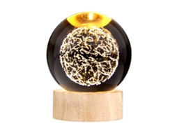 Luz de Noite Pequena Bola de Cristal 3D com Base de Madeira, Luz Quente, Decoração e Presente Usb
