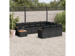 Vidaxl 11 Pcs Conjunto Sofás De Jardim C/ Almofadões Vime Pe Preto