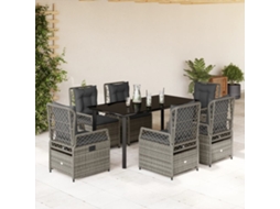 Vidaxl 7 Pcs Conjunto De Jantar P/ Jardim C/ Almofadões Vime Pe Cinza