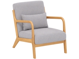 Poltrona Sala De Estar Nórdica Acolchoada Com Apoio Para Os Braços E Estrutura De Madeira De Borracha 61x78x76 Cm Cinza
