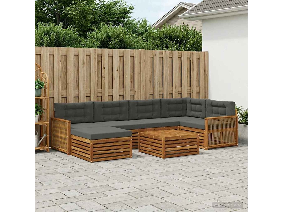 Vidaxl Conjunto De Sofás Para Exterior 7 Unid. Natural E Antracite