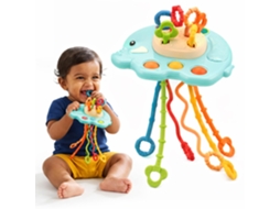 Brinquedo de Dentição com Corda para Bebê Montessori Sensorial para 6 12 Meses, Desenvolve a Pegada, Padrão Elefante CZHHMART