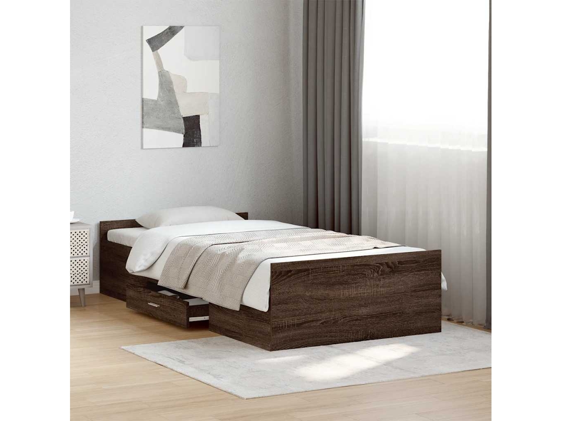 Vidaxl Estrutura Cama C/ Gavetas Derivados Madeira Carvalho Castanho