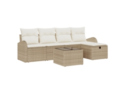 Conjunto 6 Sofá De Jardim Vidaxl Bege Vime Pe