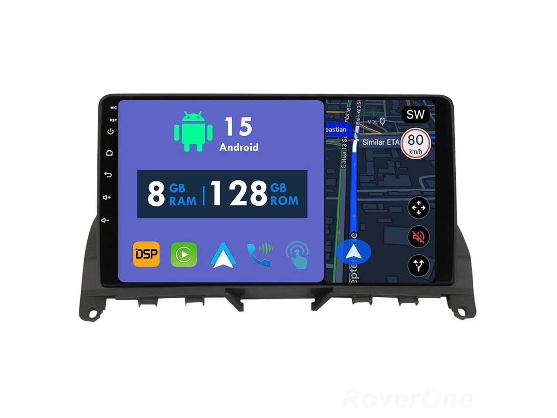 Auto Rádio Carro Bluetooth Autoradio 8GB RAM 128G ROM CarPlay Navegação GPS Ecrã Táctil RoverOne para Mercedes Benz C Class 3 W204 S204 2006-2011