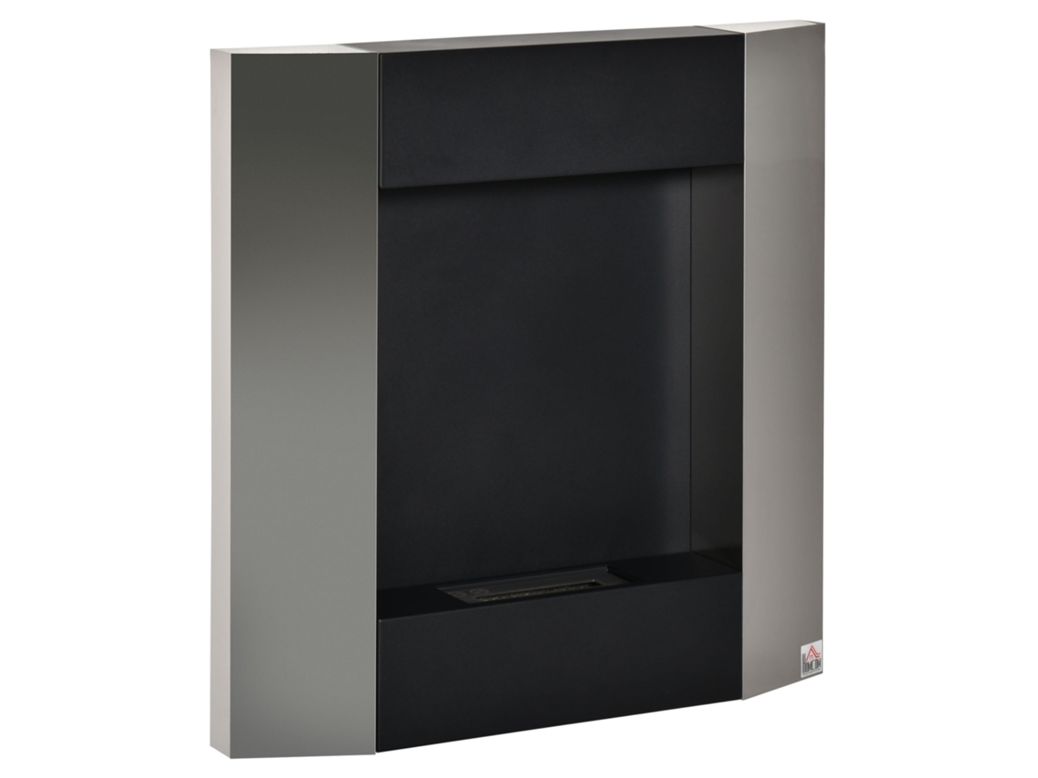 Lareira de Parede com Bioetanol com Tanque de 0,7l e Tampa de 20m². Aço. 72x11x72cm. Prateado e Preto Ge