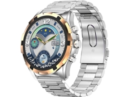 Smartwatch com chamadas Bluetooth, atualizações meteorológicas, controle de música, monitoramento de frequência cardíaca e vários modos.