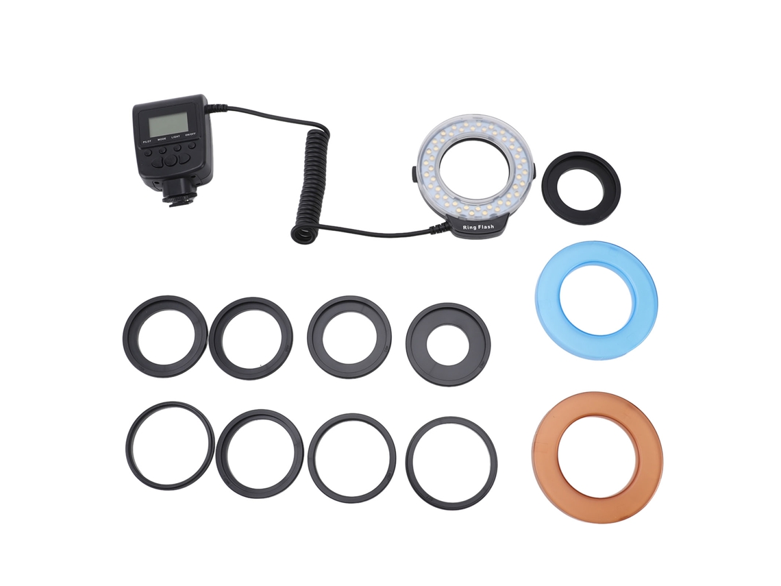 48led Macro Flash Light With Lcd Display Power Control Adapter Rings Flash Diffuser For Dslr Cameras LAXISCREED