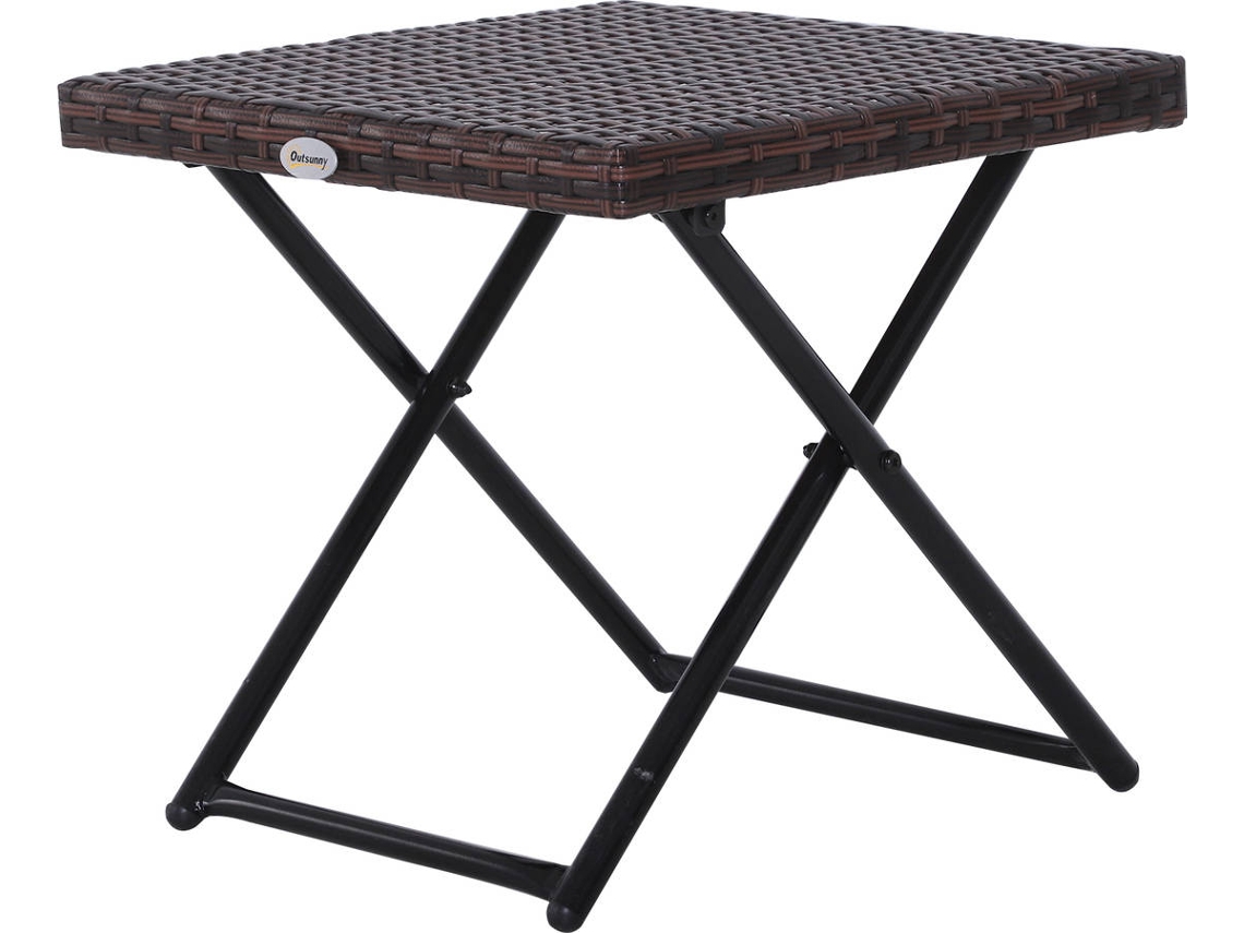 Mesa Quadrada Dobrável Vime Pe, Aço Cor Marrom 40x40x40 cm Outsunny