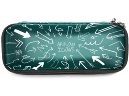 Este conjunto de lápis e marcadores grandes com estampa de cogumelos em verde escuro é ideal para a escola, para a mesa de trabalho e para adultos.