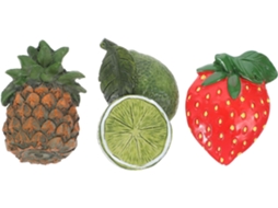 Conjunto De 3 Ímãs Geladeira Resina Com Formatos Abacaxi, Laranja E Morango
