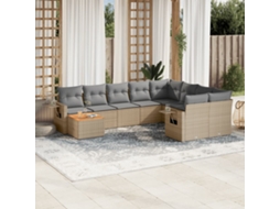 Vidaxl 10 Pcs Conjunto De Sofás P/ Jardim Com Almofadões Vime Pe Bege