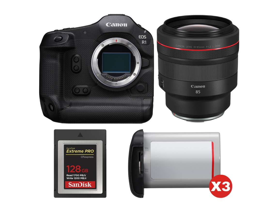 Eos R1 + Rf 85mm F/1.2 L Usm + 1 Sandisk 128gb Extreme Pro Cfexpress Type B + 3 Canon Lp e19 + Ebook “20 Dicas para Fotos Que Impressionam” CANON