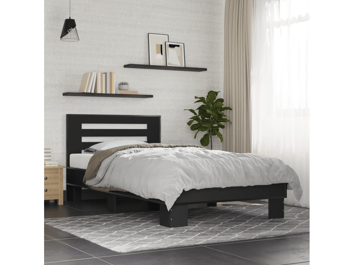 Vidaxl Estrutura De Cama 75x190 Cm Derivados De Madeira E Metal Preto