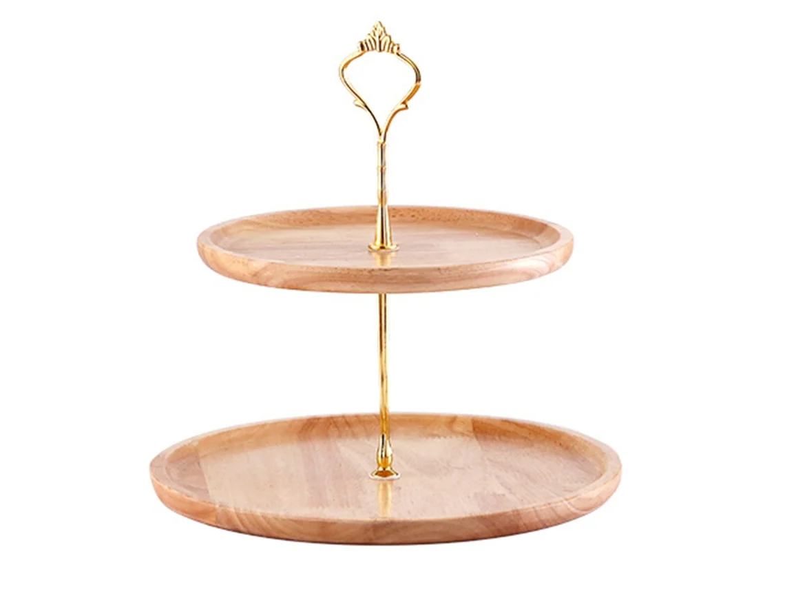 Bandeja De Frutas De Madeira Textura Natural Simples Elegante Resistente Duradera 2 Camadas 20+25cm