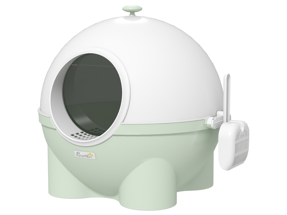 Banheiro Doméstico Caixa de Areia para Gatos com Porta Articulada e Tampa Removível, 53 X 51 X 48 Cm, Verde e Branco Ge